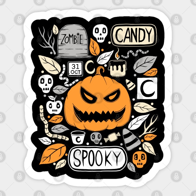 Halloween Pumpkin Tombstone Branches Skulls Zombie Candy Leaves Worms Moon Sticker by Scriptnbones